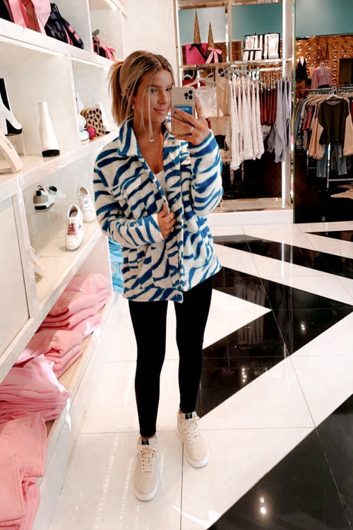 Blue And White Zebra Oversized Jacket - Kendry Collection Boutique