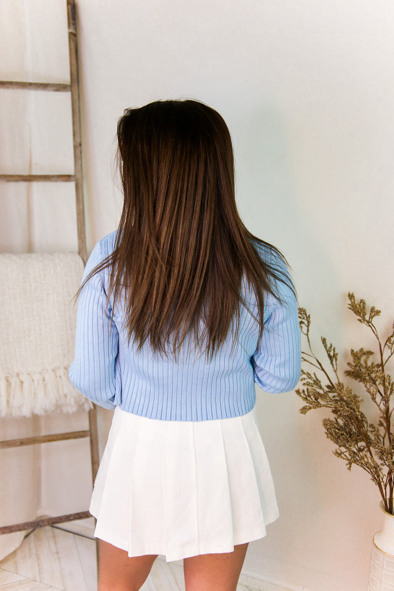 Blue Bell Cropped Ribbed Knit Cardigan - Kendry Collection Boutique