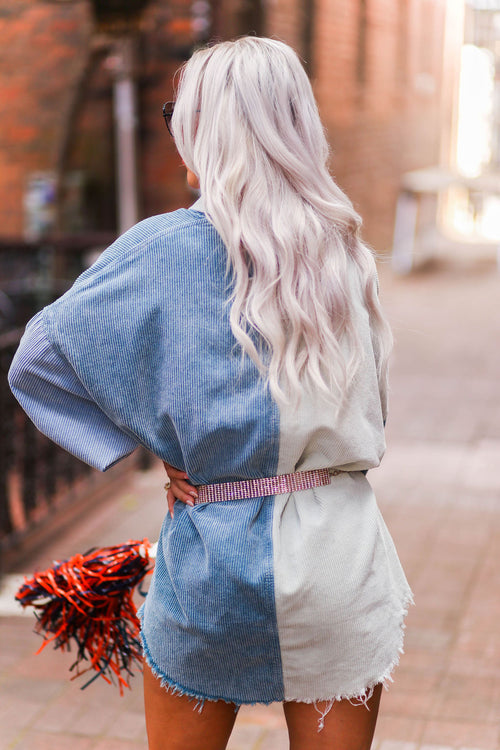 Blue Color Block Corduroy Button Down - Shop Kendry Collection Boutique