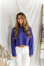  Blue Distressed Hem Ribbed Sweater - Shop Kendry Collection Boutique