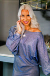 Blue Glitter Dolman Sleeve Mini Dress - Shop Kendry Collection Boutique 