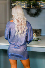 Blue Glitter Dolman Sleeve Mini Dress - Shop Kendry Collection Boutique 