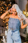 Blue Metallic Fringe Crop Top - Shop Cute New Years Tops At Kendry Collection Boutique