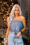 Blue Metallic Fringe Crop Top - Shop Cute New Years Tops At Kendry Collection Boutique
