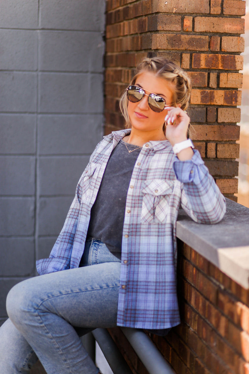 Blue Ombre Button Down Flannel - Shop Kendry Collection Boutique