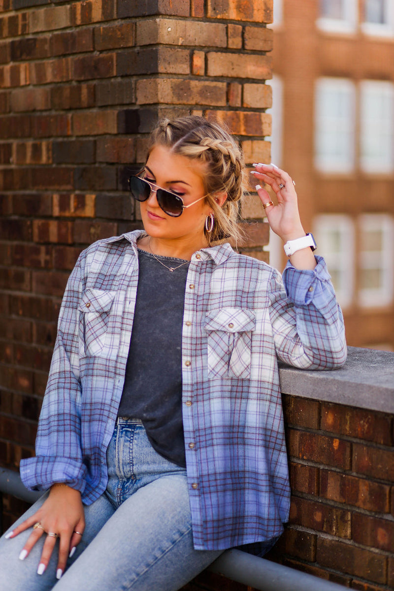 Blue Ombre Button Down Flannel - Shop Kendry Collection Boutique
