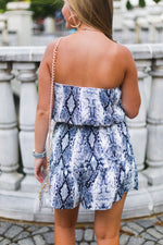 Blue Snake Skin Strapless Romper - Shop Cute Game Day Outfits Online At Kendry Collection Boutique