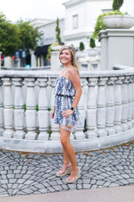 Blue Snake Skin Strapless Romper - Shop Cute Game Day Outfits Online At Kendry Collection Boutique