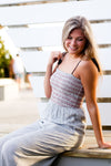 Blue Striped Smocked Jumpsuit