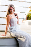 Blue Striped Smocked Jumpsuit