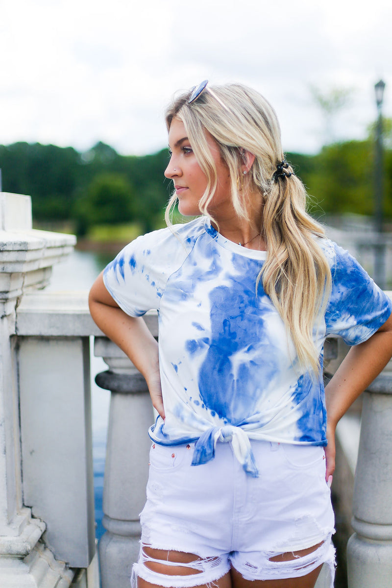 Blue Tie Dye Front Tie T-Shirt - Shop Kendry Collection Boutique