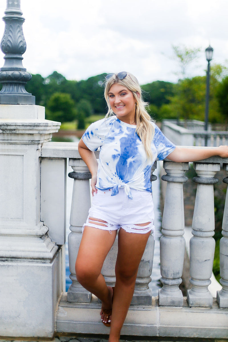 Blue Tie Dye Front Tie T-Shirt - Shop Kendry Collection Boutique