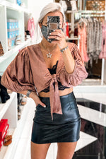 Blush Silky Leopard Front Tie Top