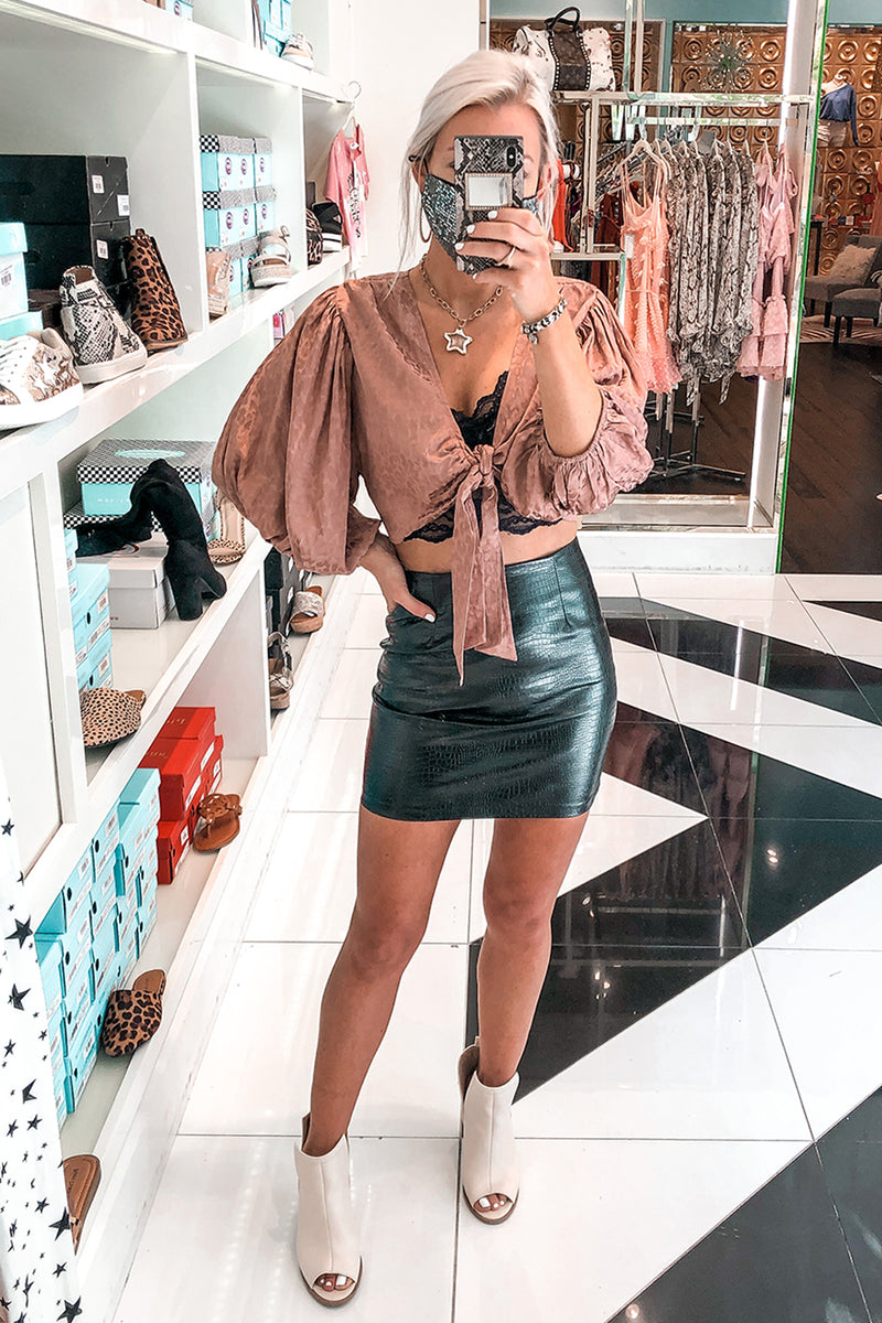 Blush Silky Leopard Front Tie Top