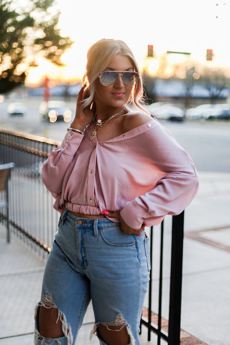 Blush Pink Long Sleeve Button Down Blouse - Shop Kendry Collection Boutique