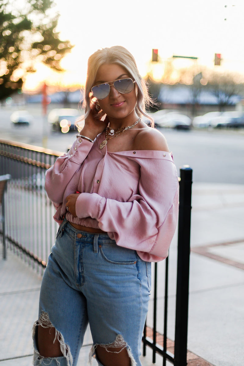 Blush Pink Long Sleeve Button Down Blouse - Shop Kendry Collection Boutique