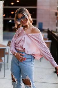 Blush Pink Long Sleeve Button Down Blouse - Shop Kendry Collection Boutique