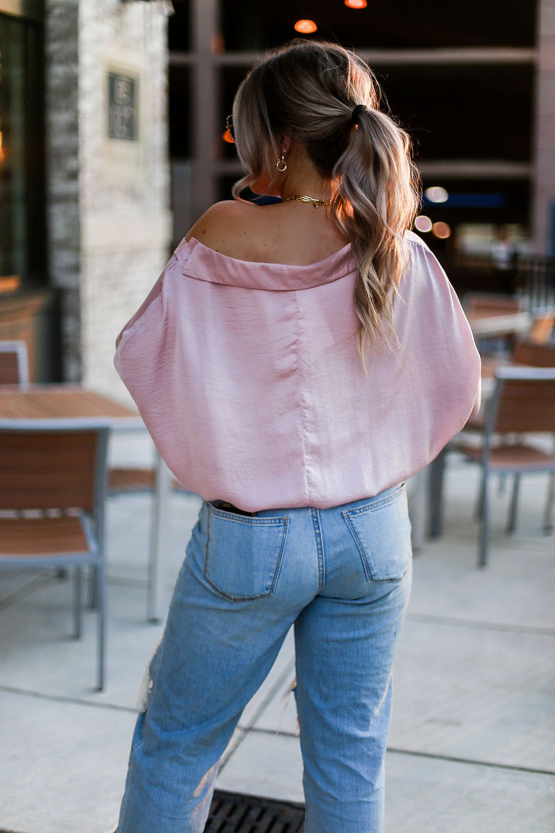 Blush Pink Long Sleeve Button Down Blouse Kendry Collection Boutique