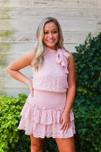 Blush Pink Smocked Ruffle Mock Neck Dress - Shop Cute Dresses Online At Kendry Collection Boutique