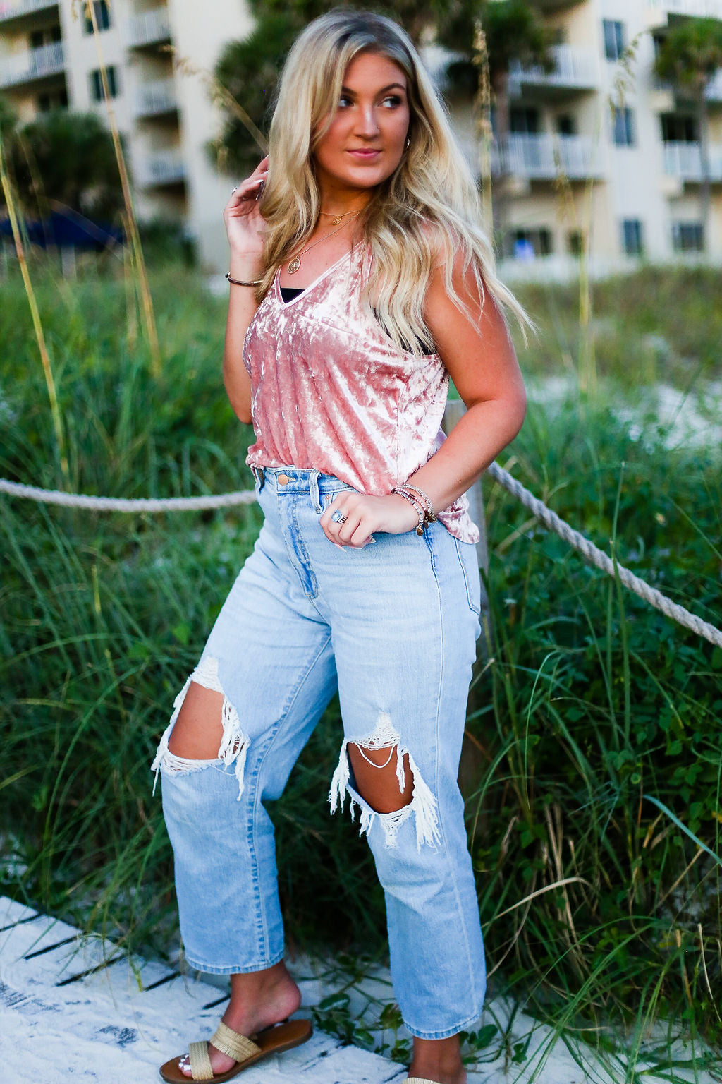 Blush Pink Velvet Tank Top - Shop Kendry Collection Online Boutique