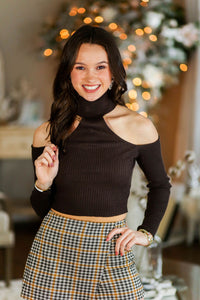 Brown Cold Shoulder Knit Sweater - Shop Kendry Collection Boutique
