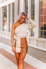 Brown Faux Leather Color Block Mini Skirt - Shop Kendry Collection Boutique 