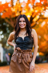 Brown Faux Leather Paper Bag Mini Skirt - Kendry Collection Boutique