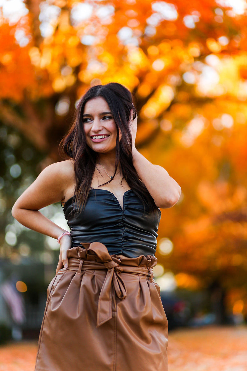Brown Faux Leather Paper Bag Mini Skirt - Kendry Collection Boutique