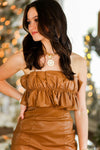 Brown Faux Leather Ruffle Mini Dress- Shop Kendry Collection Boutique 