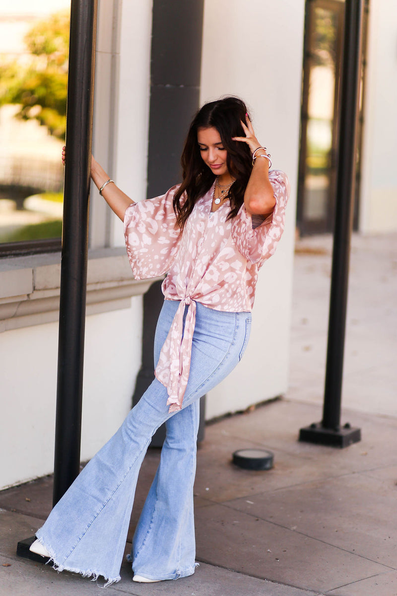 Brown and Pink Leopard Front Tie Top - Kendry Collection Boutique