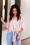Brown and Pink Leopard Front Tie Top - Kendry Collection Boutique