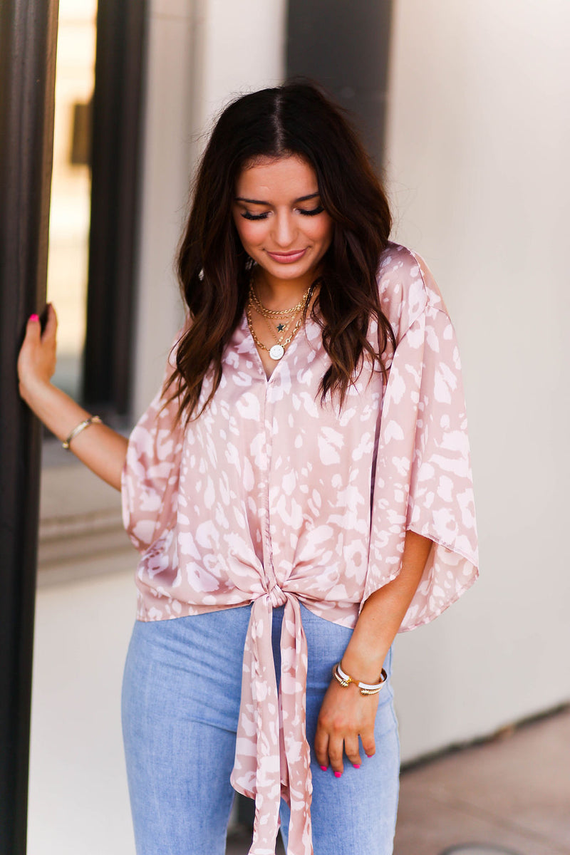 Brown and Pink Leopard Front Tie Top - Kendry Collection Boutique