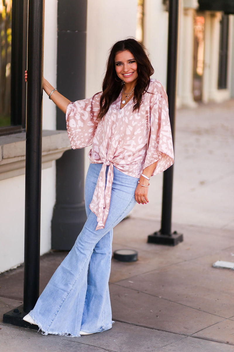 Brown and Pink Leopard Front Tie Top - Kendry Collection Boutique