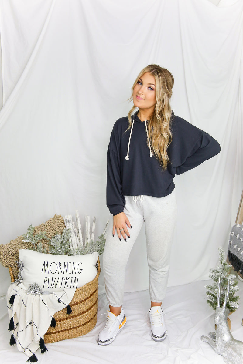 Brushed Knit Balloon Sleeve Cropped Pullover