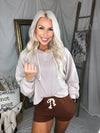 Brushed Balloon Sleeve Cropped Hoodie - Alpaca