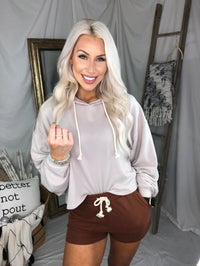 Brushed Balloon Sleeve Cropped Hoodie - Alpaca