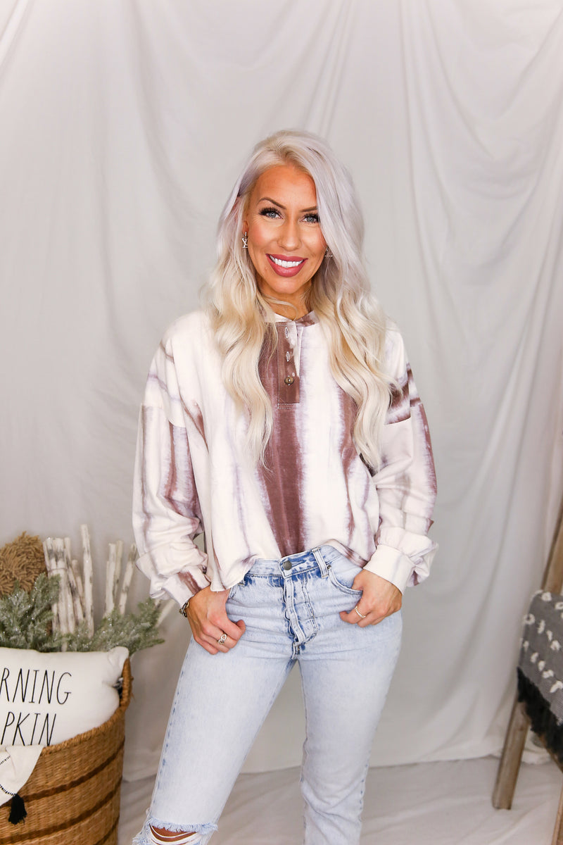 Button Up Ivory Mocha Tie Dye Top - Shop Kendry Collection Boutique
