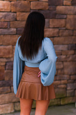 Camel Faux Leather Asymmetrical Ruffle Mini Skort - Shop Kendry Collection Boutique 