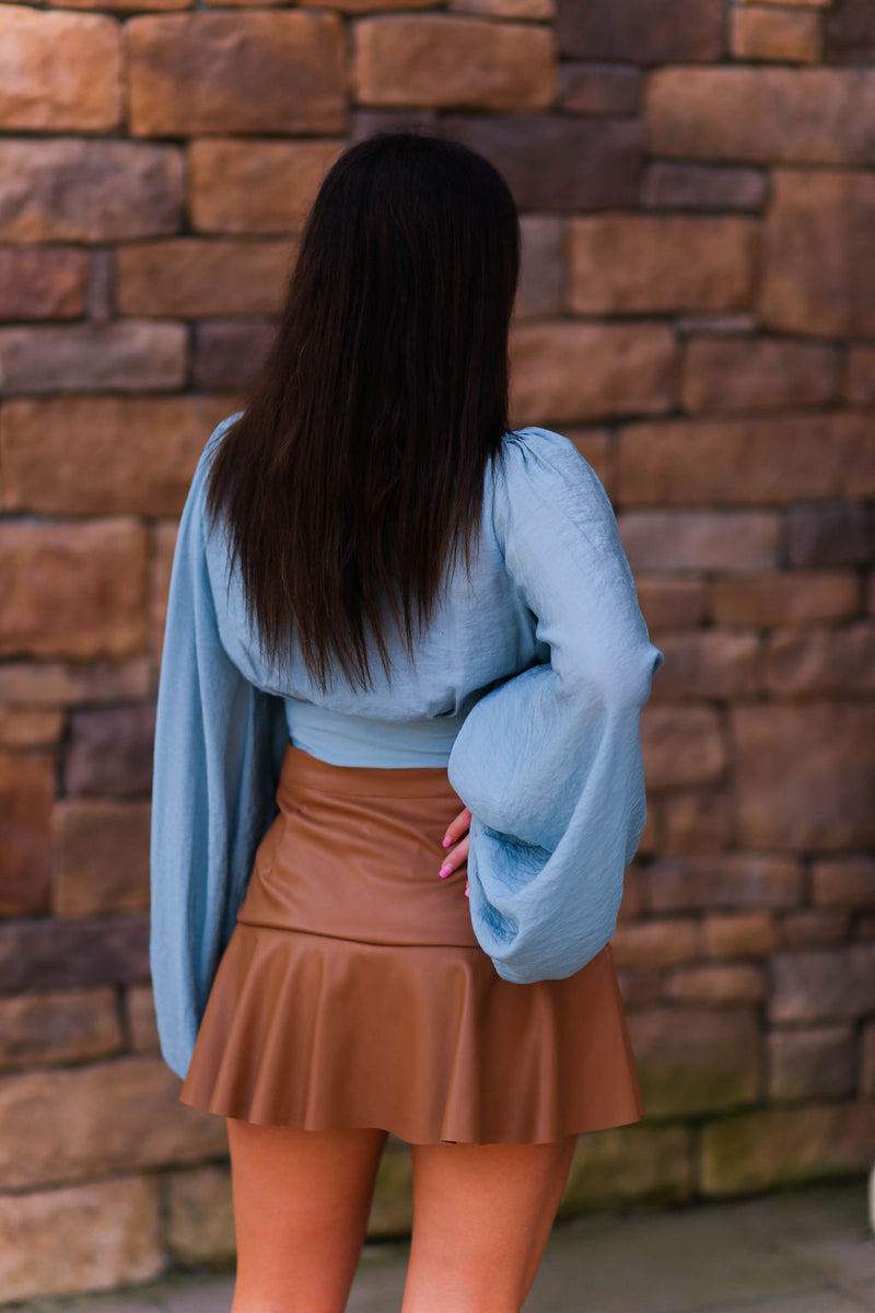 Camel Faux Leather Asymmetrical Ruffle Mini Skort - Shop Kendry Collection Boutique 