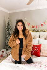 Camel Teddy Zip Up Jacket