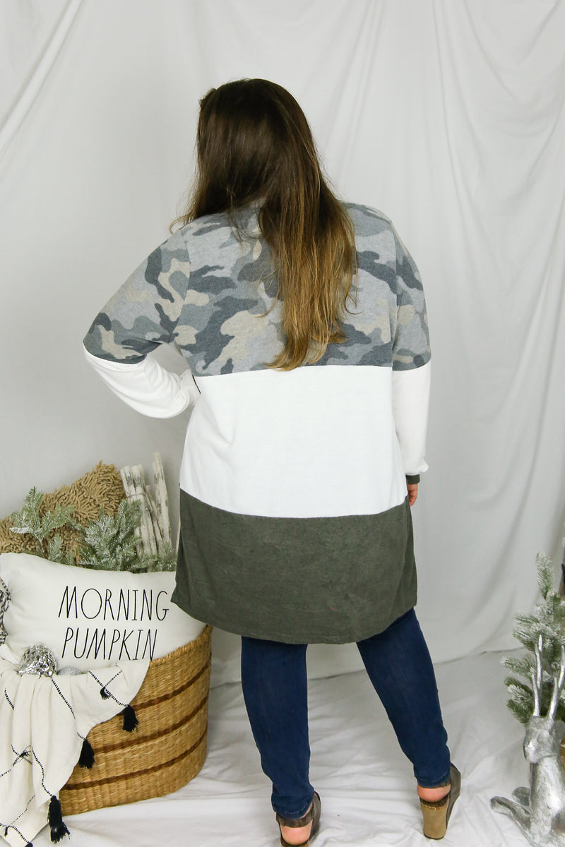 Camouflage Color Block Knit Cardigan - Kendry Collection Boutique