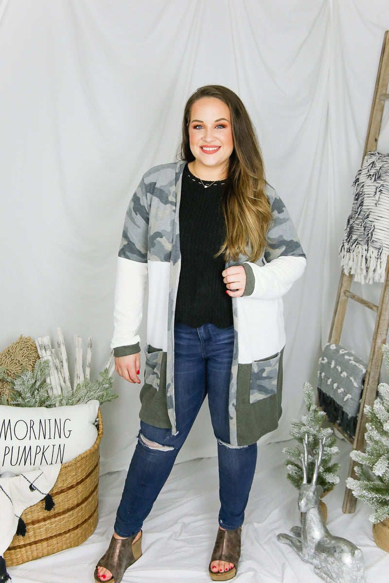 Camouflage Color Block Knit Cardigan - Kendry Collection Boutique