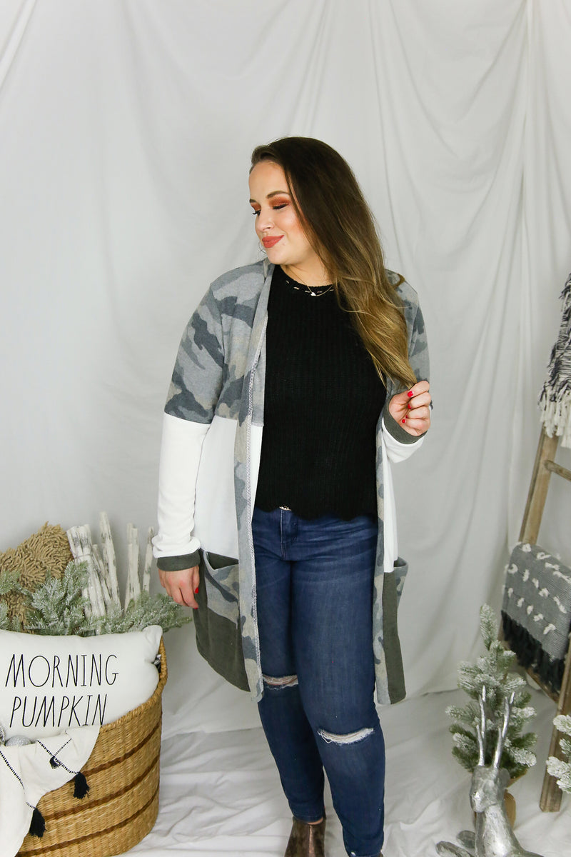 Camouflage Color Block Knit Cardigan - Kendry Collection Boutique