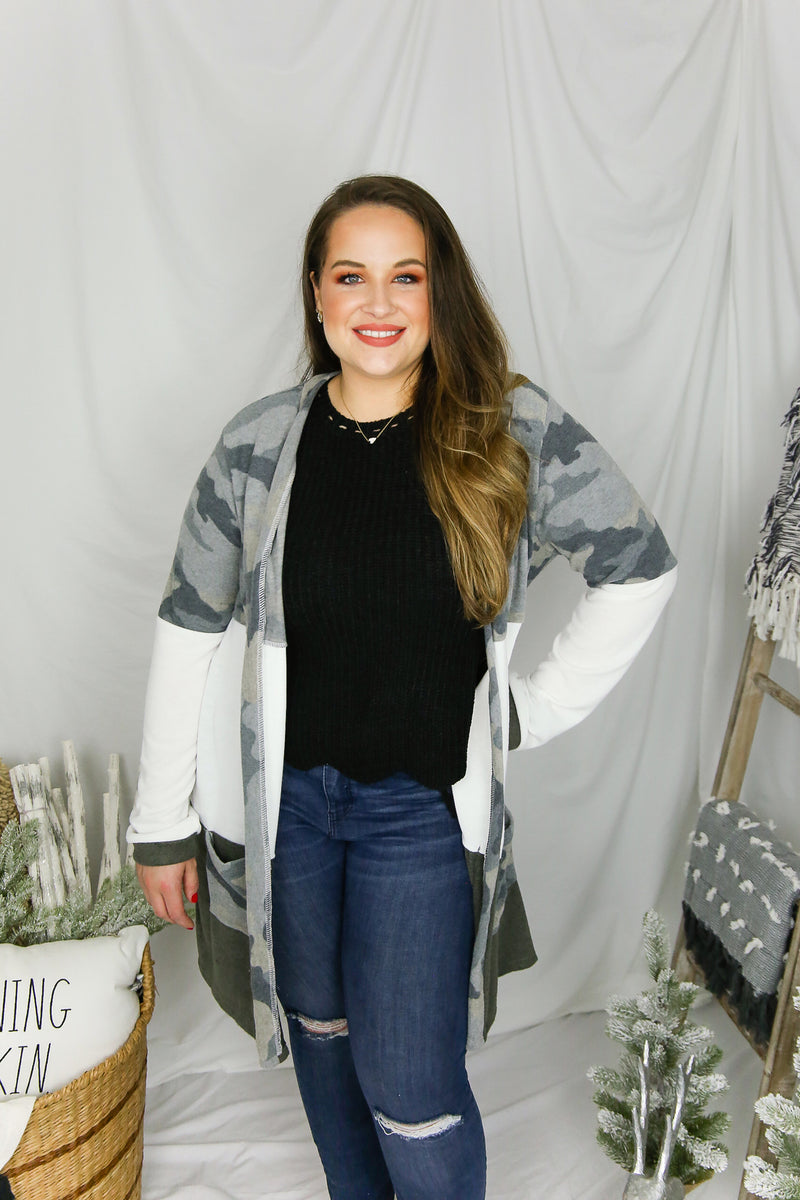 Camouflage Color Block Knit Cardigan - Kendry Collection Boutique