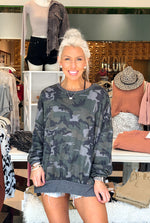Camouflage Long Sleeve Waffle Top