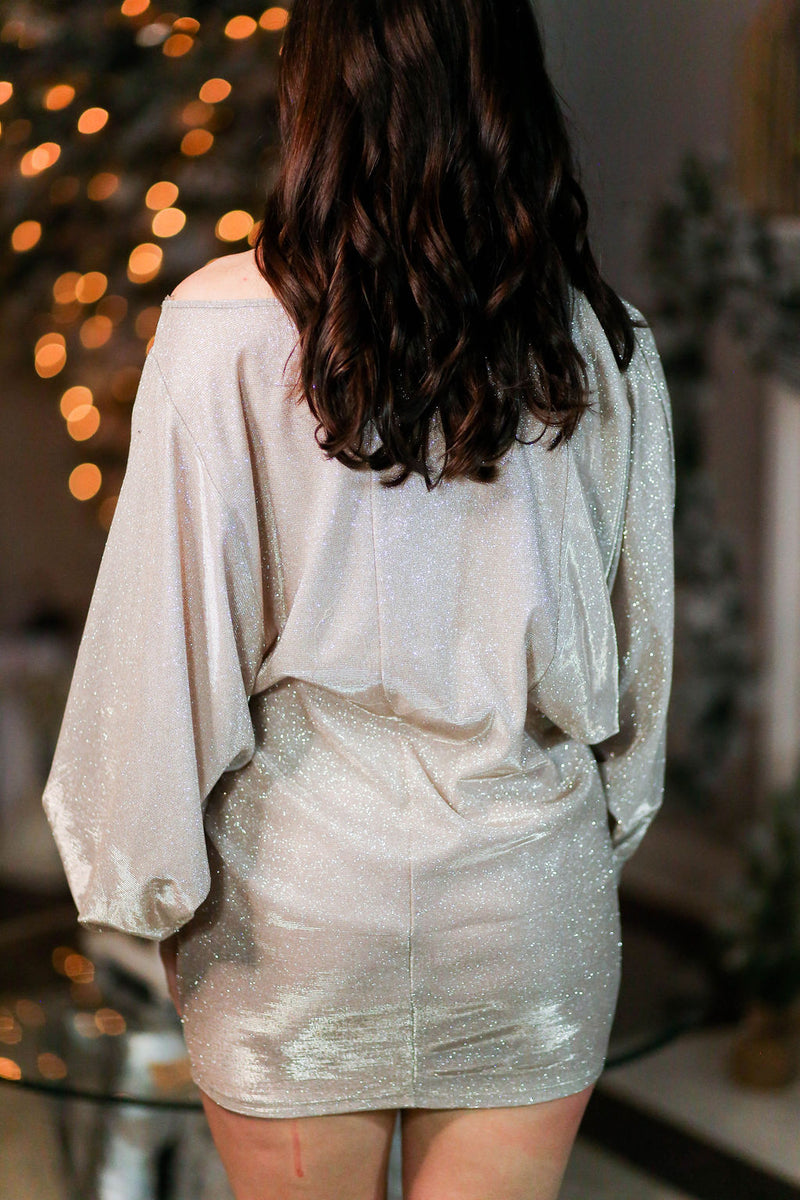 Champagne Glitter Dolman Sleeve Mini Dress - Shop Kendry Collection Boutique 