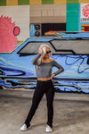 Charcoal Long Sleeve Embossed Crop Top - Shop Kendry Collection Boutique