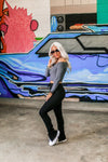 Charcoal Long Sleeve Embossed Crop Top - Shop Kendry Collection Boutique