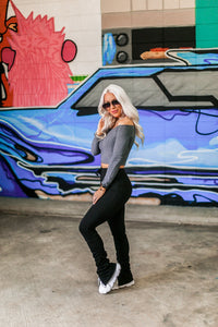 Charcoal Long Sleeve Embossed Crop Top - Shop Kendry Collection Boutique