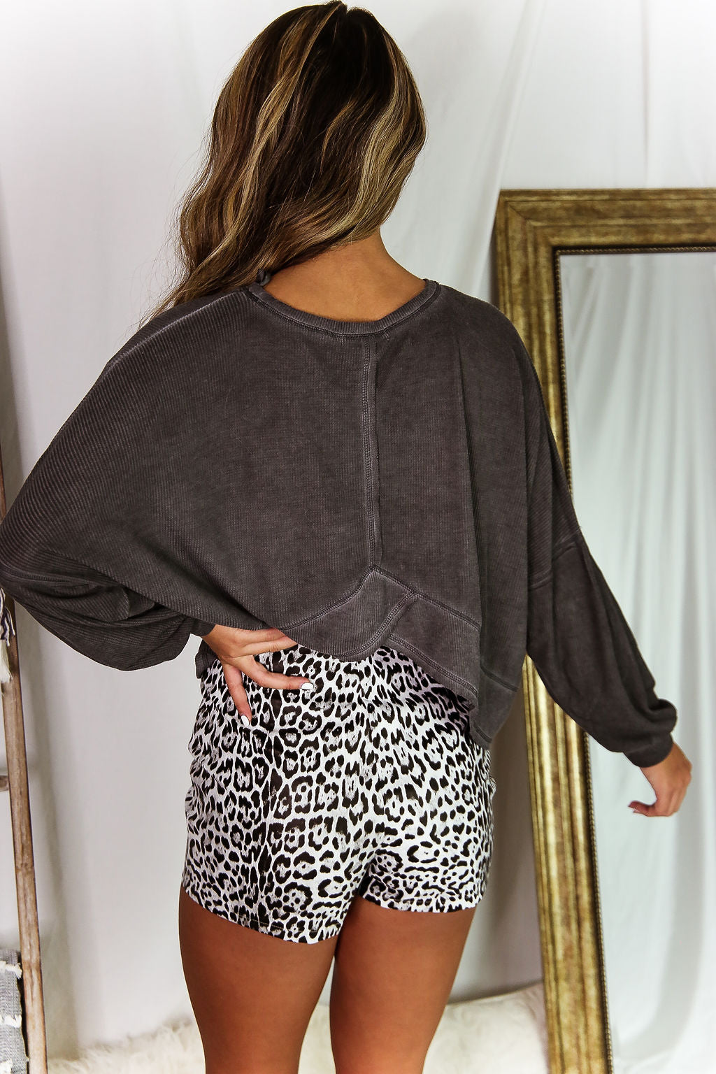 Charcoal Long Sleeve High Low Waffle Top - Shop Kendry Collection Boutique